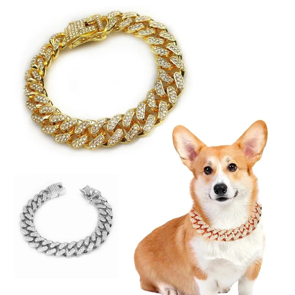Elevate Your Pet's Style with Our Stunning Rhinestone Dog Chain Collar - Luxury Stainless Steel Jewelry for Dogs and Cats