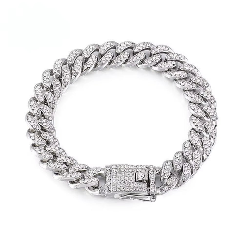 Elevate Your Pet's Style with Our Stunning Rhinestone Dog Chain Collar - Luxury Stainless Steel Jewelry for Dogs and Cats