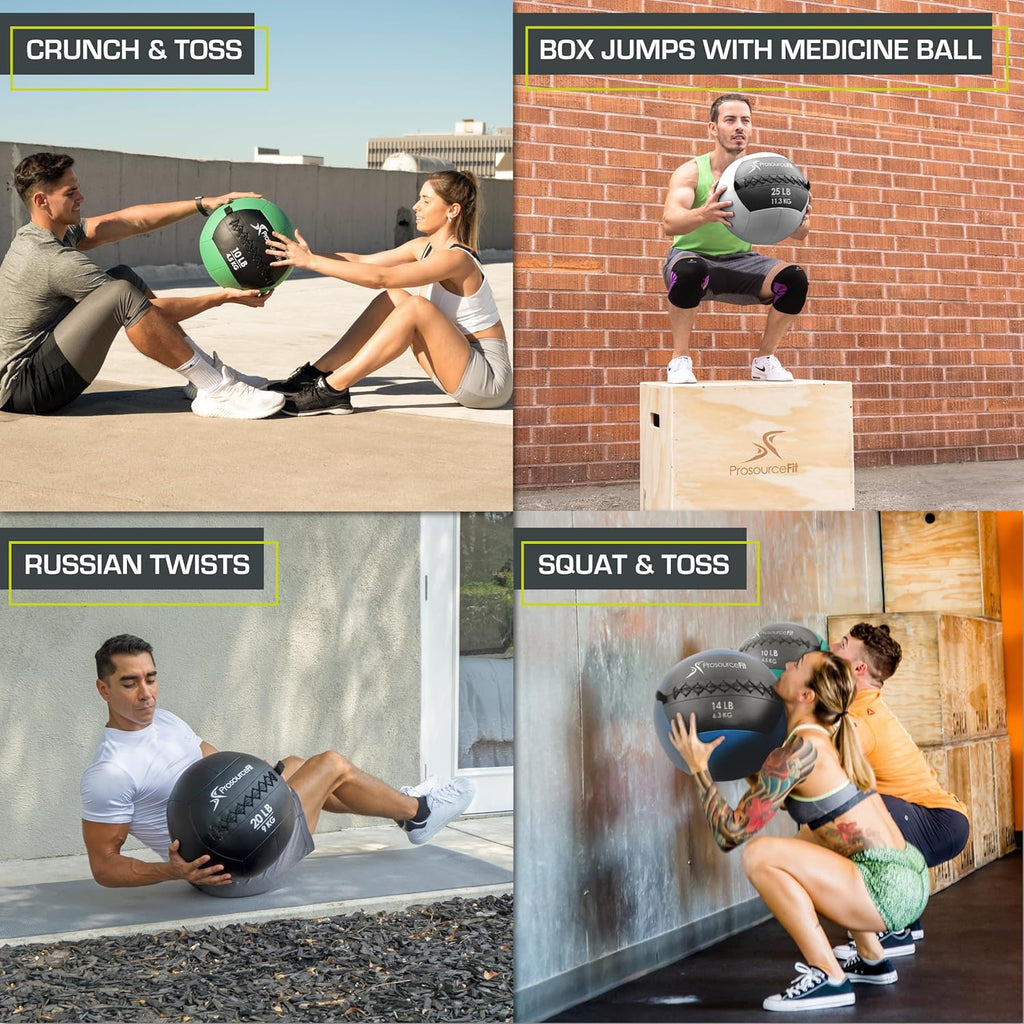 Prosource Soft Medicine Balls for Crossfit Wall Ball and Full Body Dynamic Exercises, Color-Coded Weights: 6, 8, 10, 14, 20, 25 Lb.