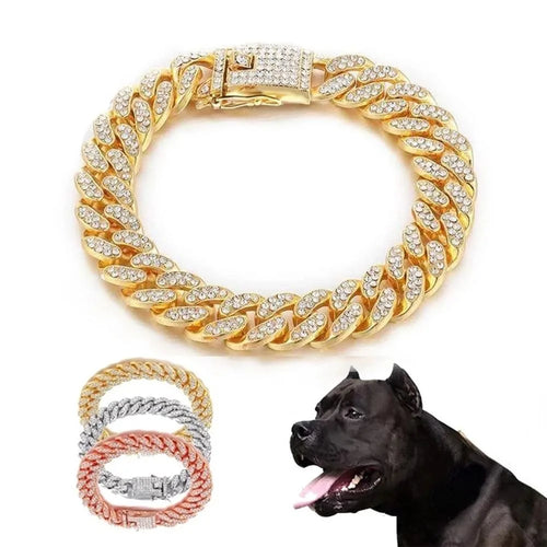 Elevate Your Pet's Style with Our Stunning Rhinestone Dog Chain Collar - Luxury Stainless Steel Jewelry for Dogs and Cats