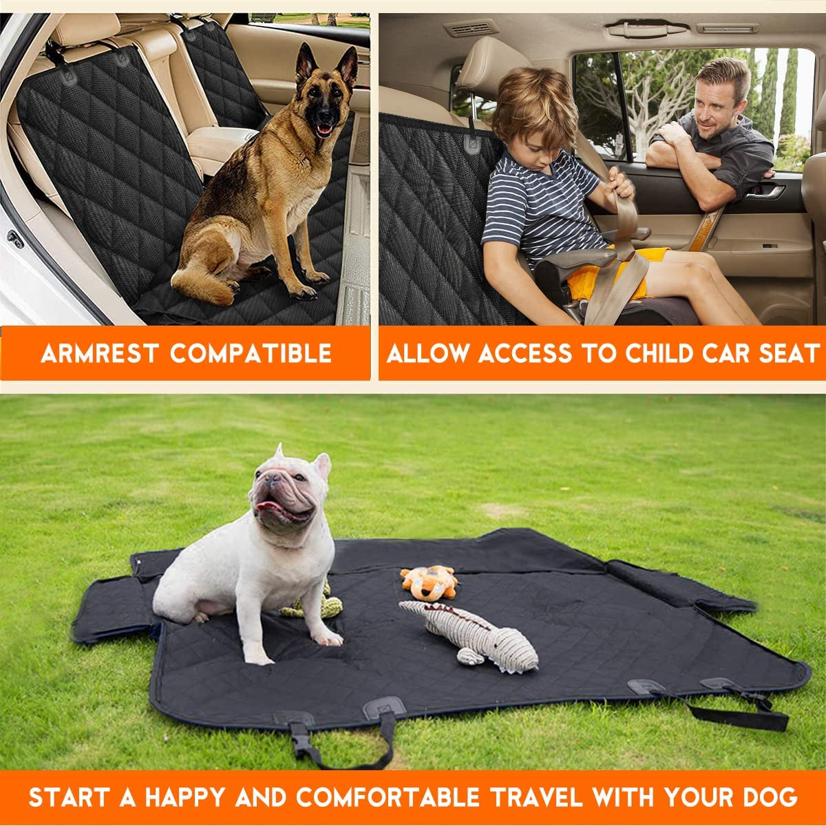 Ultimate Dog Car Seat Cover - Waterproof, Non-Slip Back Seat Protector for Pets and Kids - Fits Most Cars, Trucks, and SUVs - Black