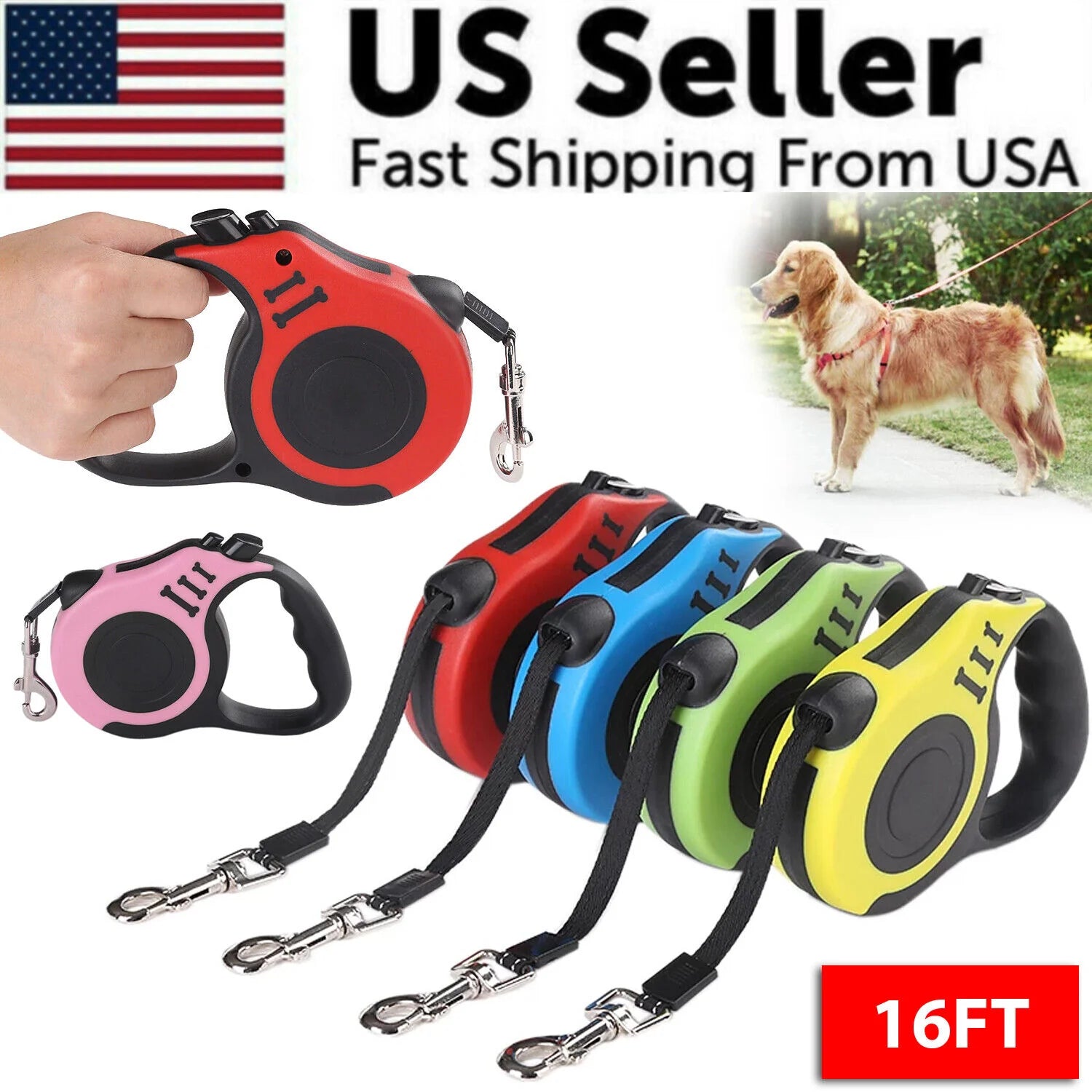 Experience Ultimate Freedom with the 16.5FT Automatic Retractable Dog Leash - Perfect for Active Pets!