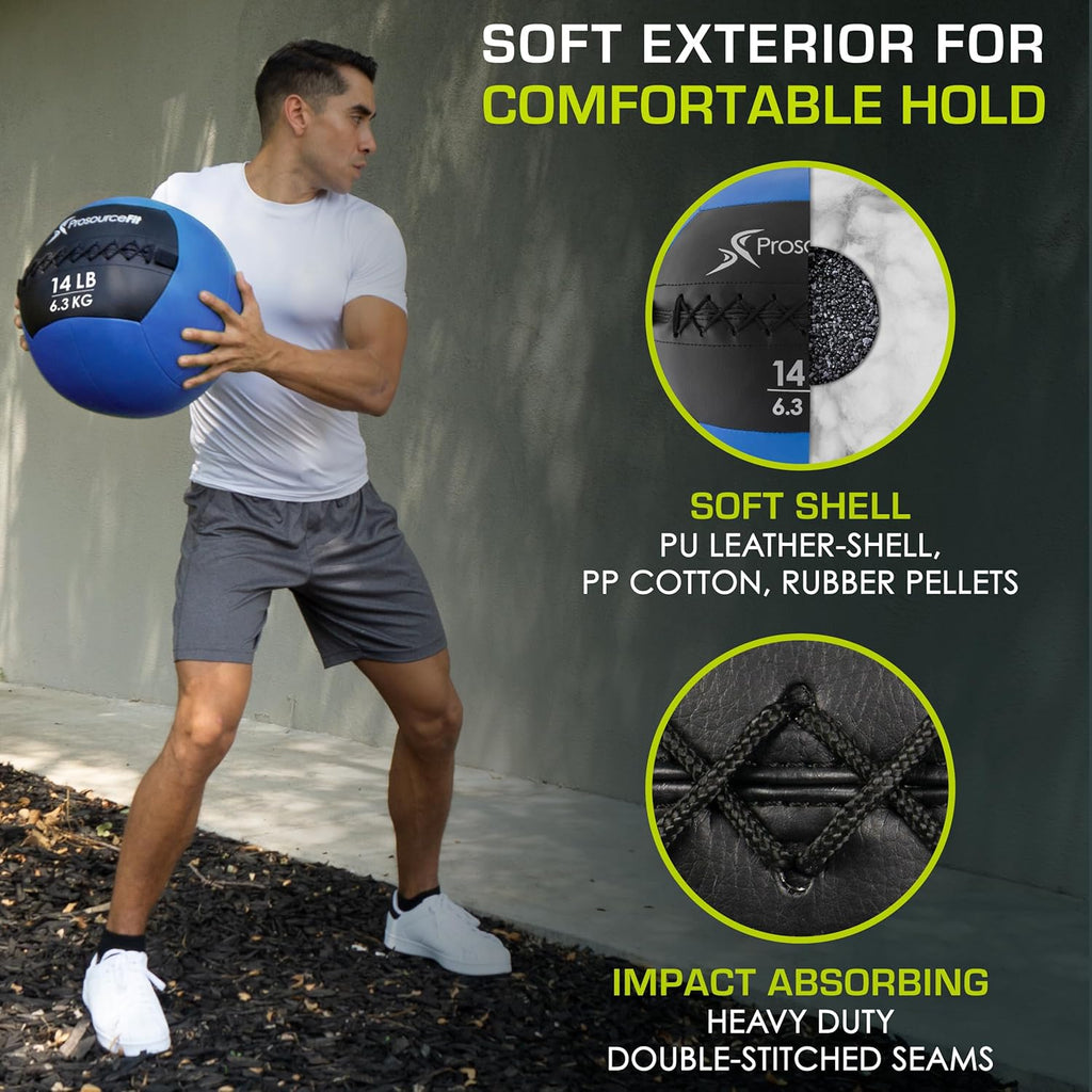 Prosource Soft Medicine Balls for Crossfit Wall Ball and Full Body Dynamic Exercises, Color-Coded Weights: 6, 8, 10, 14, 20, 25 Lb.